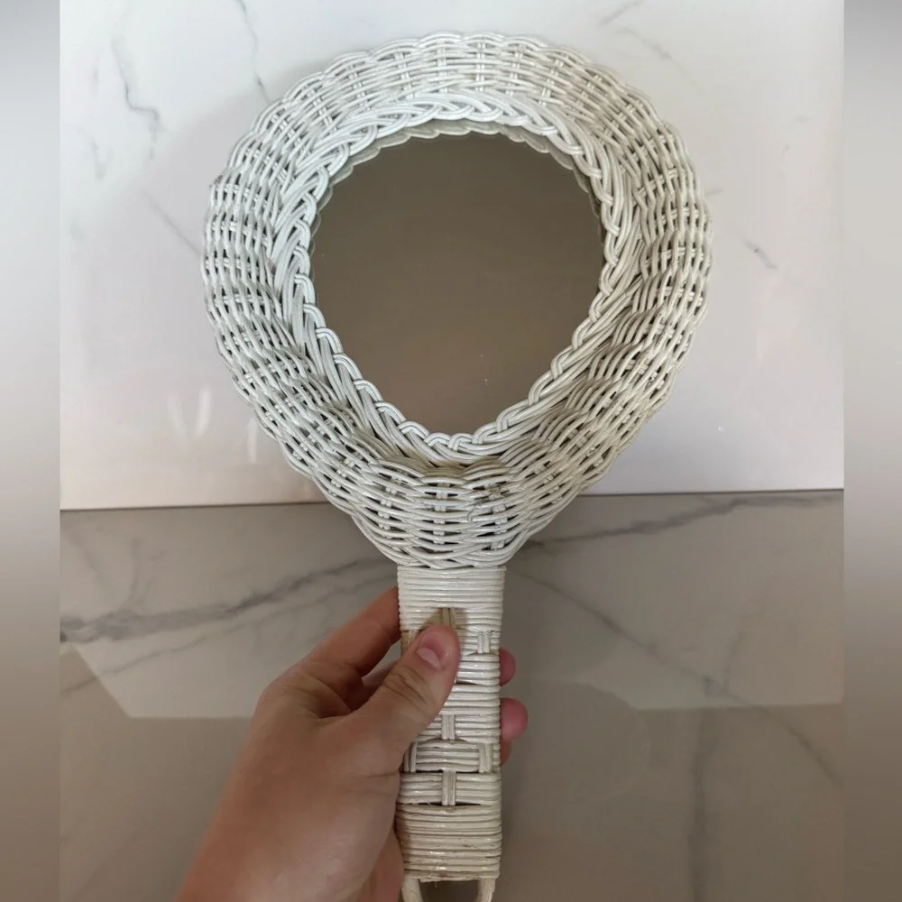 Vintage White Wicker Hand Mirror